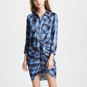 Veronica Beard Sierra Dress Plaid Blue Copper Cotton